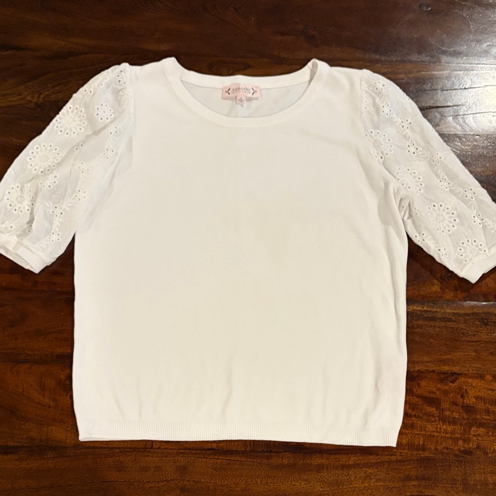 Nanette Lepore Short Sleeved Sweater with Eyelet Sleeves